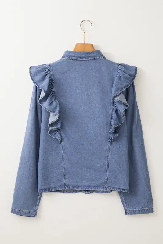 Dusk blue denim ruffled shirt - tops/blouses & shirts