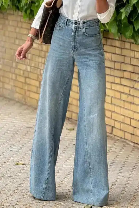 Dusk Blue Jeans - Acid Wash Extra Wide Leg High Waist - Fashionfitz