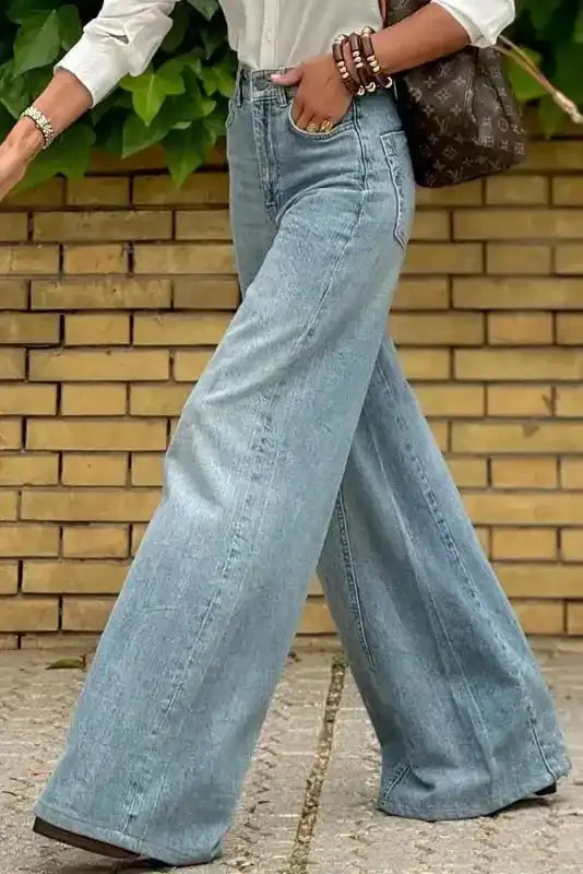 Dusk blue acid wash wide leg jeans back view — Fashionfitz UK