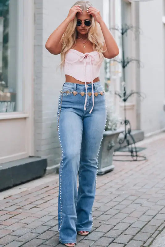 Dusk blue pearl boot cut denim jeans