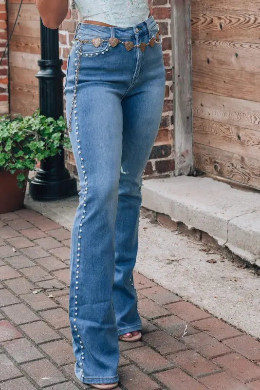 Dusk blue pearl boot cut denim jeans