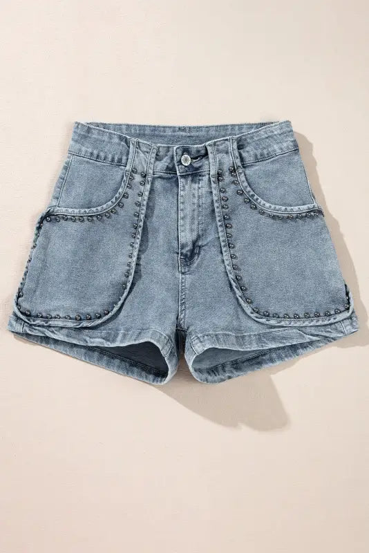 Dusk blue studded acid wash denim shorts - bottoms/denim