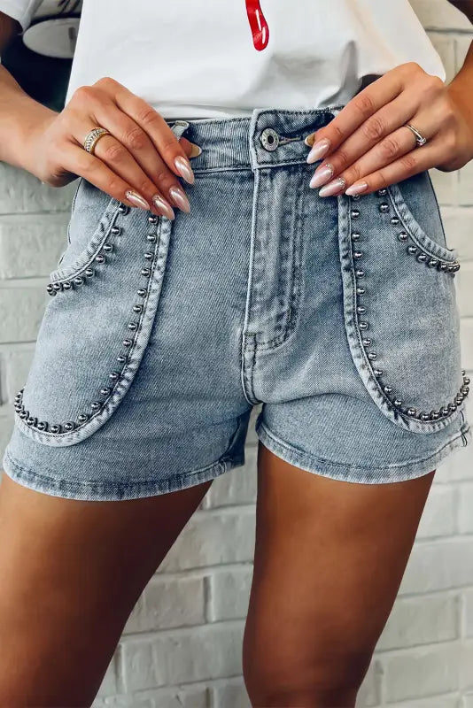 Dusk blue studded acid wash denim shorts - bottoms/denim