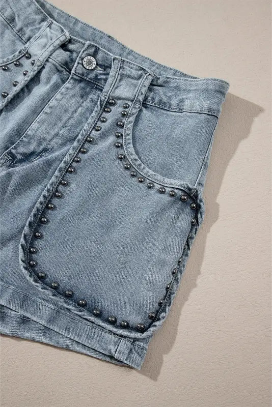 Dusk blue studded acid wash denim shorts - bottoms/denim