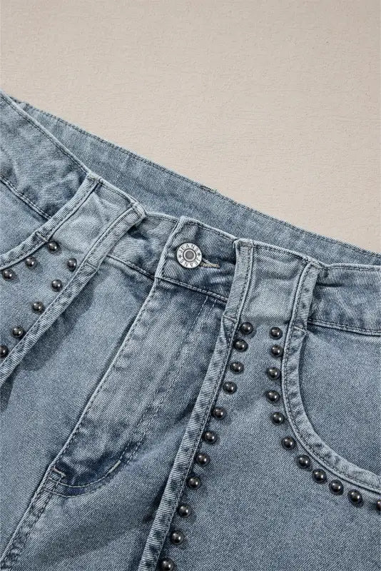 Dusk blue studded acid wash denim shorts - bottoms/denim