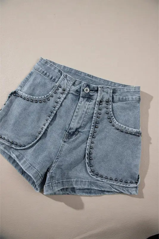 Dusk blue studded acid wash denim shorts - bottoms/denim