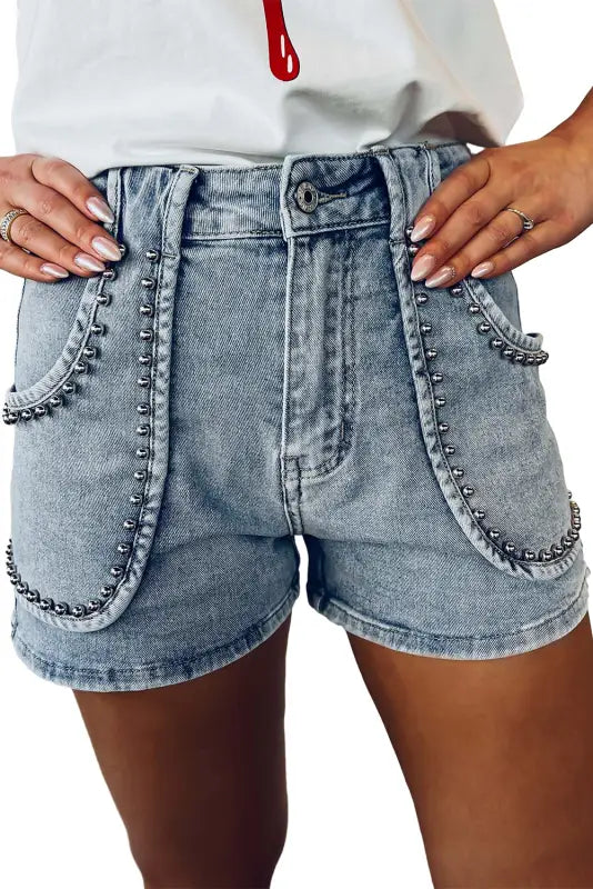 Dusk blue studded acid wash denim shorts - bottoms/denim