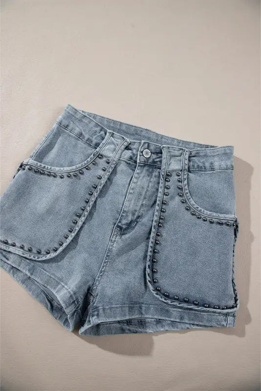 Dusk blue studded acid wash denim shorts - bottoms/denim