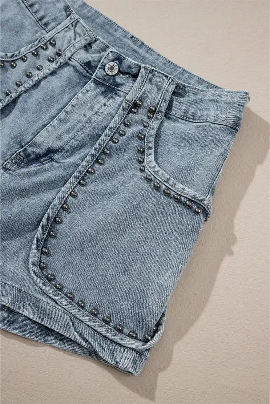 Dusk blue studded acid wash denim shorts - bottoms/denim