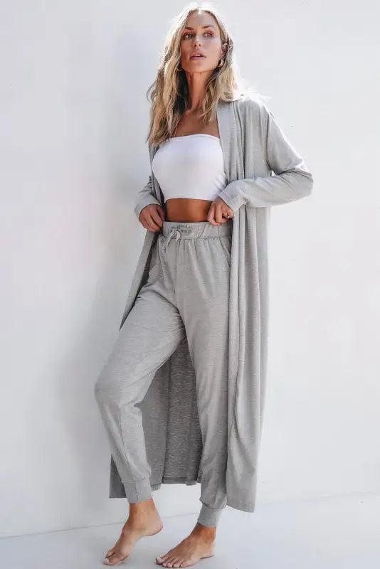 Duster cardigan and skinny pants lounge set - black