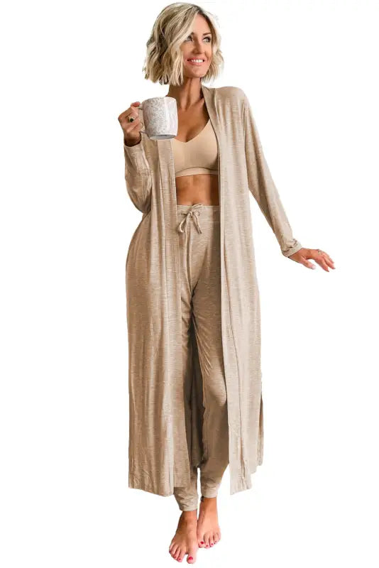 Duster cardigan and skinny pants lounge set - parchment