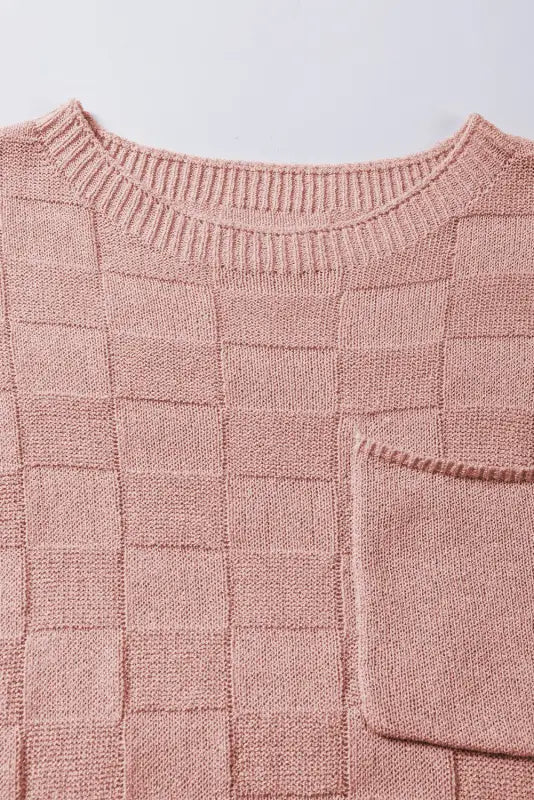 Dusty pink lattice textured knit short sleeve sweater - new