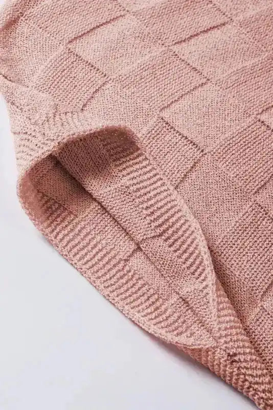 Dusty Pink Lattice Textured Knit Short Sleeve Sweater - Fashionfitz