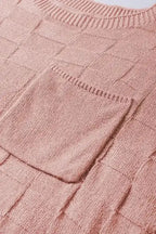 Dusty Pink Lattice Textured Knit Short Sleeve Sweater - Fashionfitz