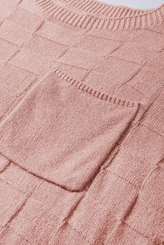 Dusty pink lattice textured knit short sleeve sweater - new