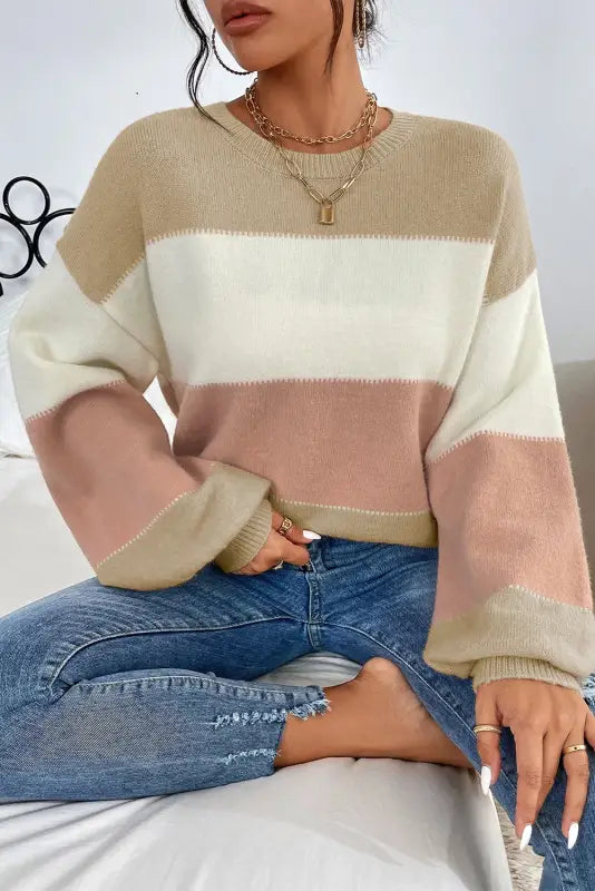 Dusty pink serenity sweater - embrace elegance | lantern sleeve chic