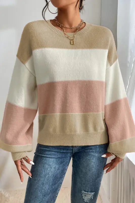 Dusty pink serenity sweater - embrace elegance | lantern sleeve chic