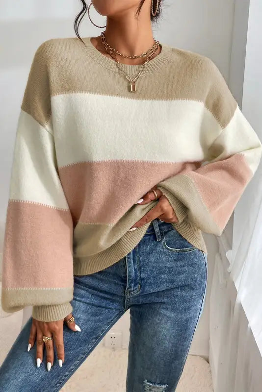 Dusty pink serenity sweater - embrace elegance | lantern sleeve chic