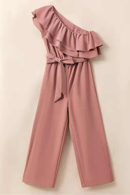 Dusty pink one shoulder ruffle jumpsuit - jumpsuits