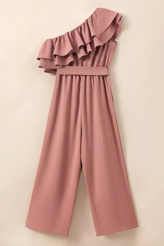 Dusty pink one shoulder ruffle jumpsuit - jumpsuits