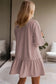 Dusty pink solid color puff sleeve ruffle hem mini dress - dresses