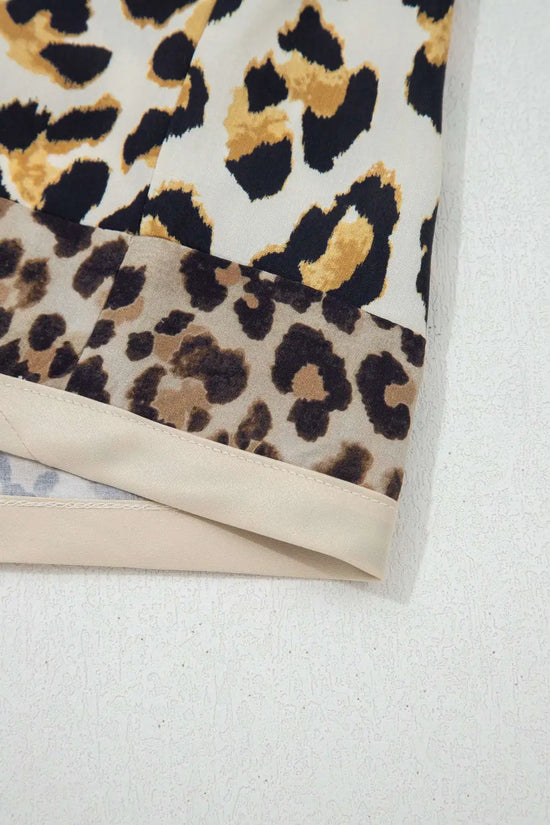 Leopard panelled 3/4 sleeve relaxed shirt shirts