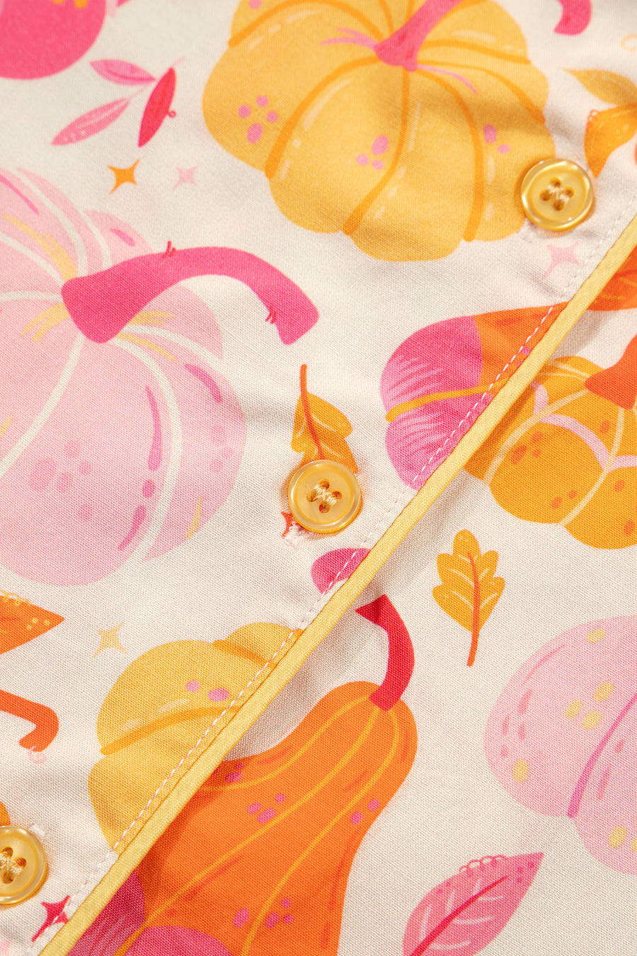 Pumpkin Print Shell Button Short Sleeve Lounge Set Women UK