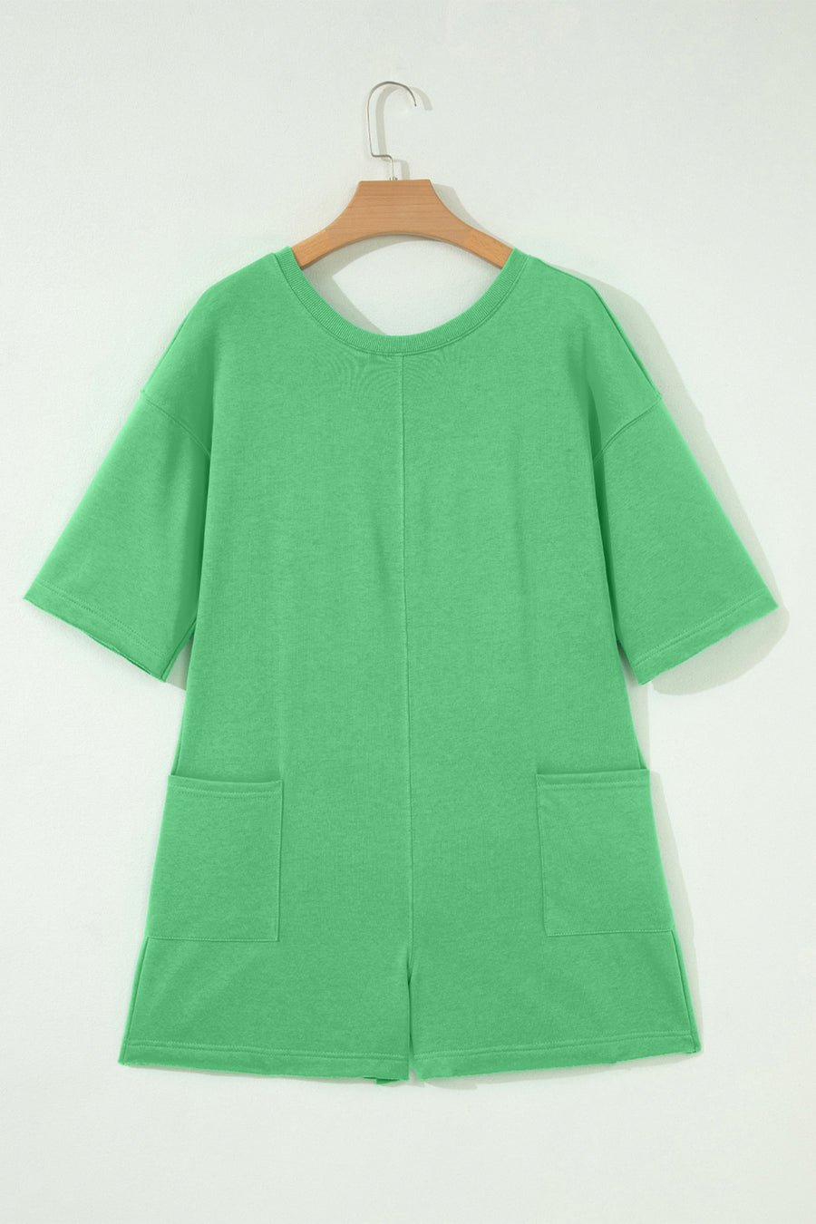 Raw Edge Half Sleeve Pocketed Loose Romper — full length view on model | Fashionfitz UK