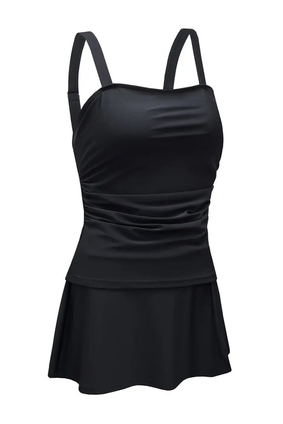 Black square neck sleeveless tankini swimsuit | fashionfitz