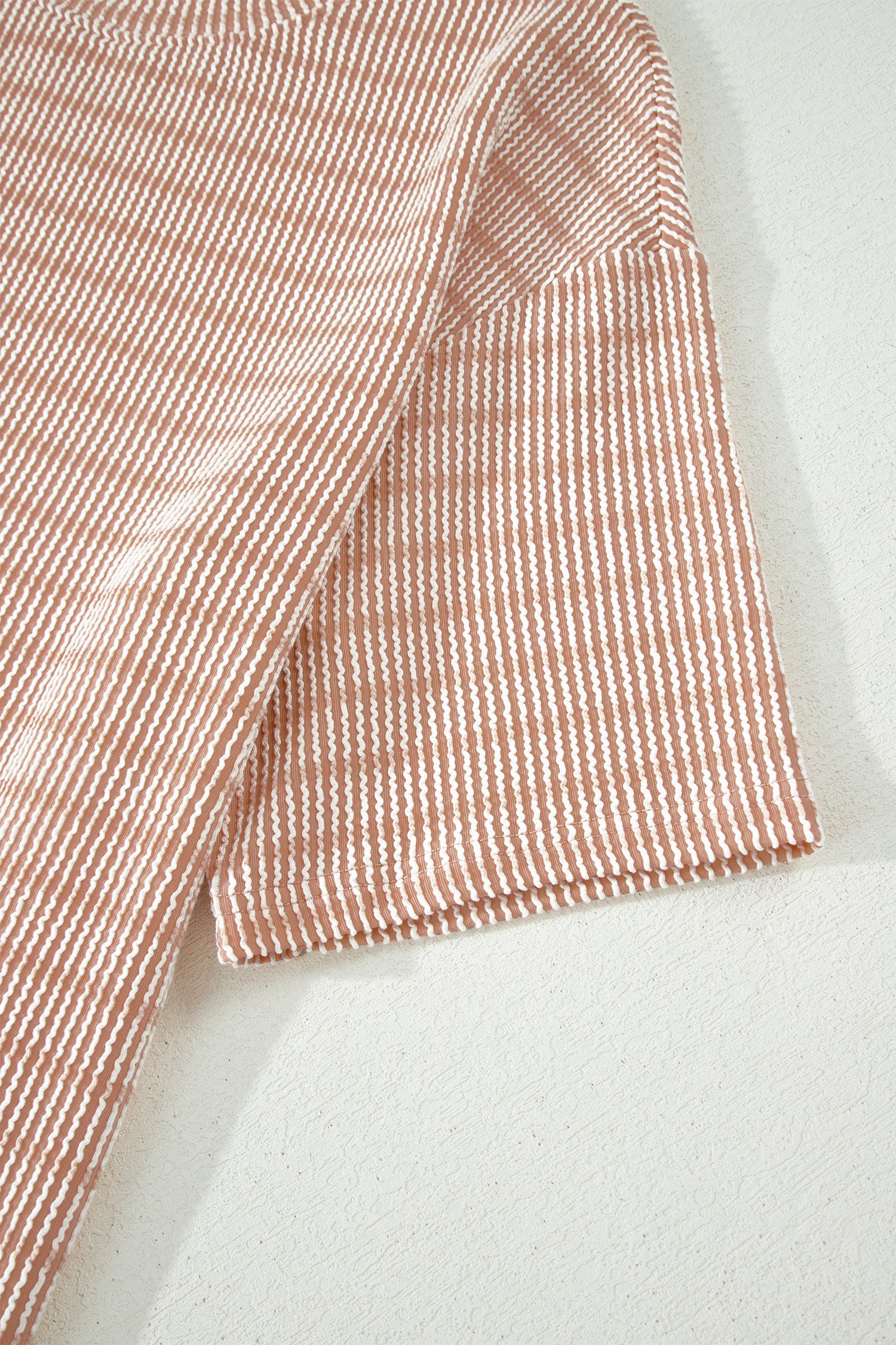 Stripe Raised Rib Loose Tee & Drawstring Elastic Waist Shorts Set