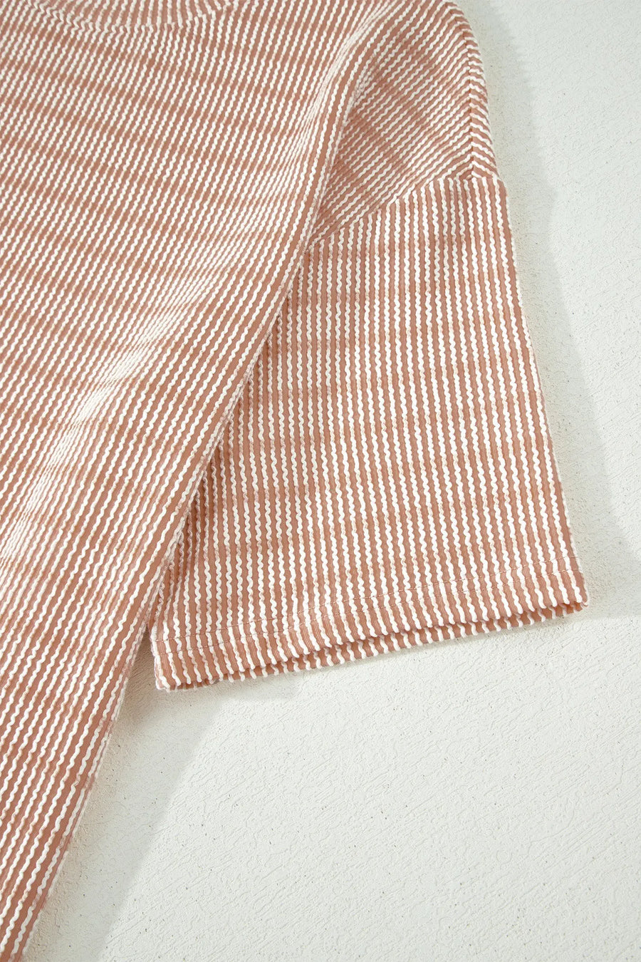 Stripe raised rib tee shorts set detail close-up | Fashionfitz UK