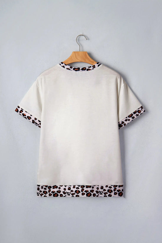 Ribbed leopard patchwork uneven hem t-shirt t-shirts