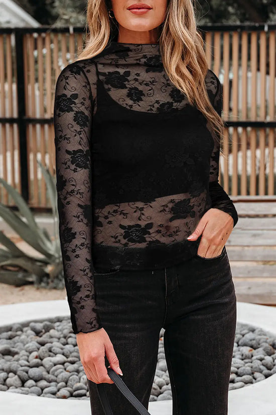 Sheer floral lace top - flirty style | lightweight slim fit