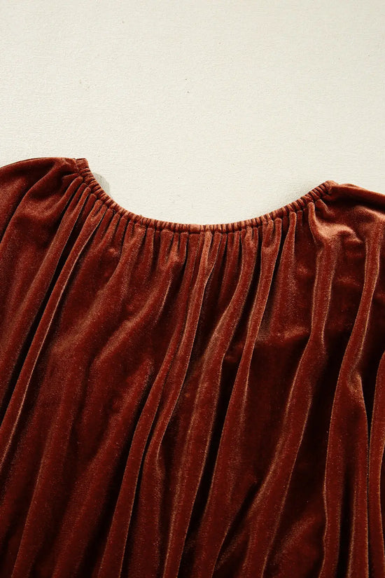 Clay elastic v neck puff sleeve short velvet dress