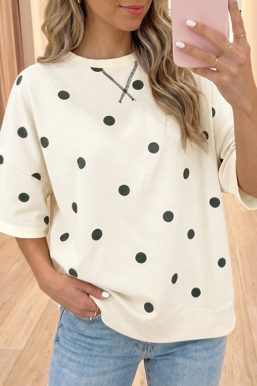 Polka Dot Crossed Seam Detail Oversized Tee Women UK
