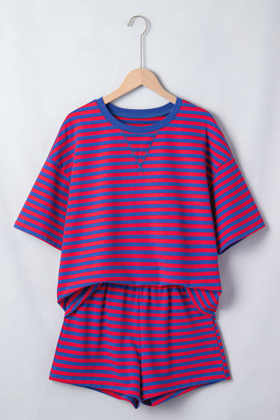 Ribbed Stripe Cotton Tee & Shorts Set Women UK