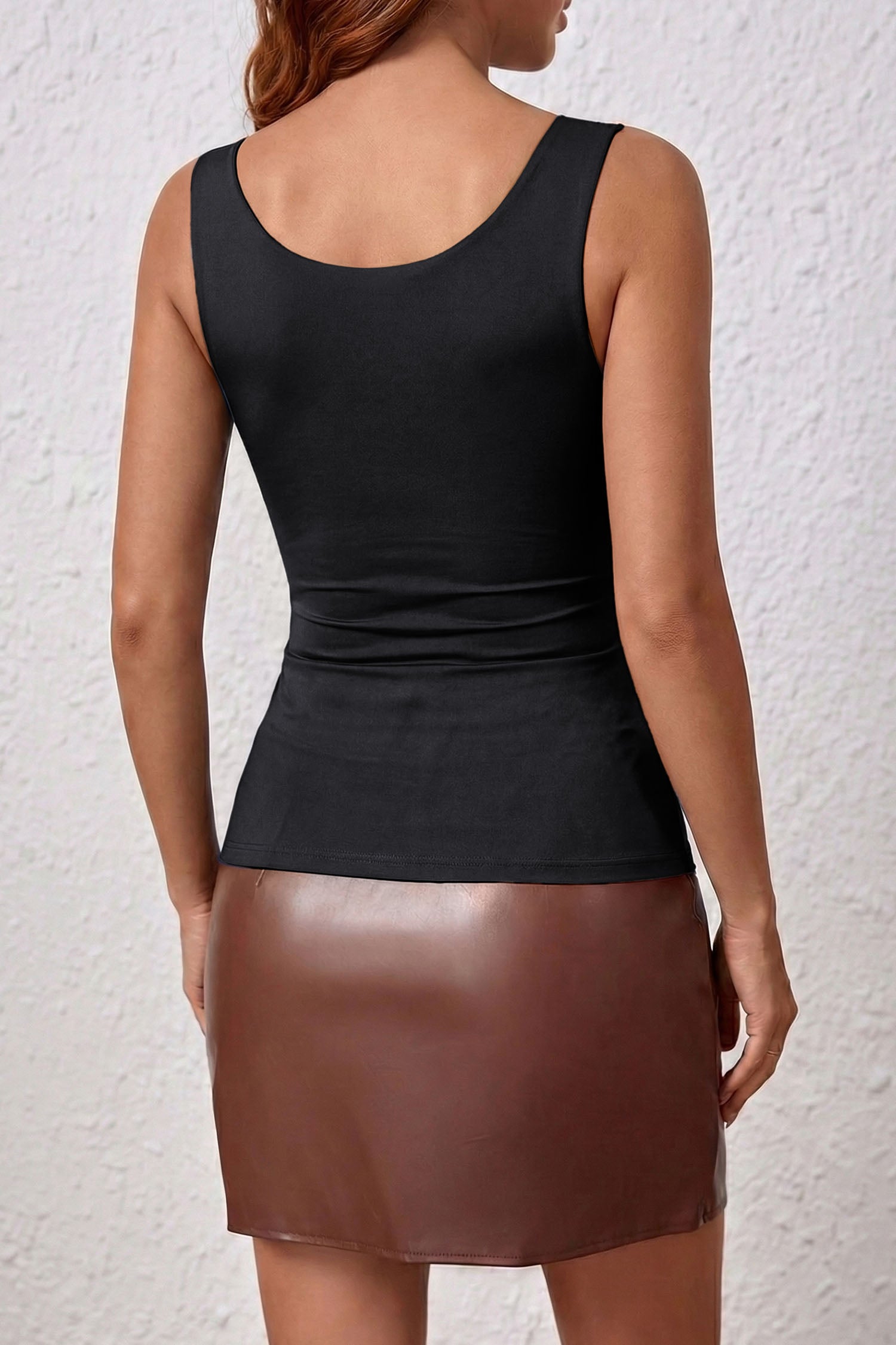 Wide Strap Splicing Athleisure Square Neck Tank Top Women UK