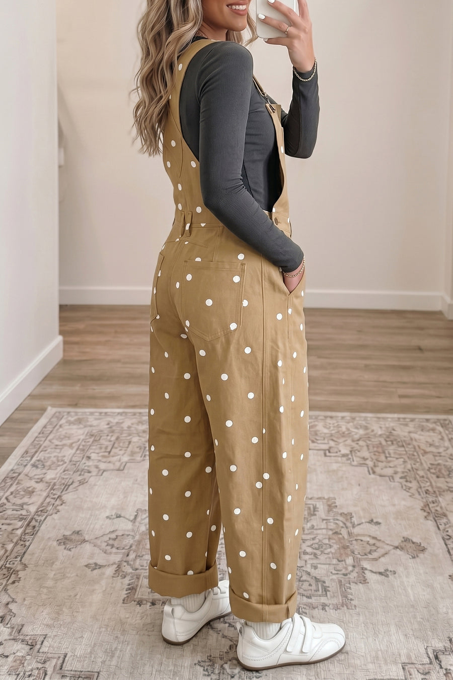 Polka Dot Denim Barrel Overalls Jumpsuit Women UK