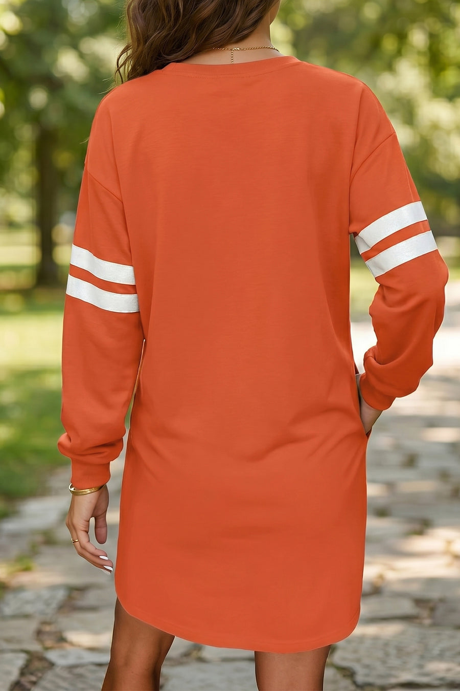 Varsity Contrast Banded Sleeve Sweatshirt Dress Mini Shift with Pockets — side view third colourway | Fashionfitz UK