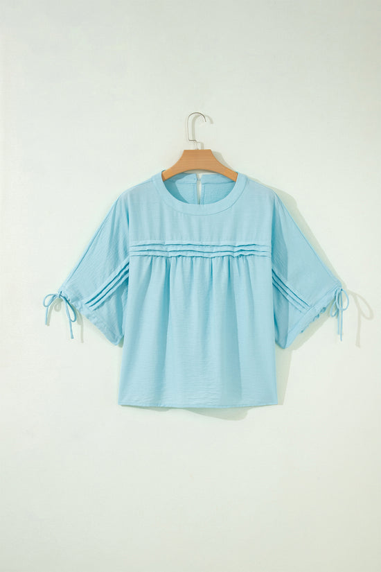 Tie Cuff Half Sleeve Pleated Babydoll Blouse
