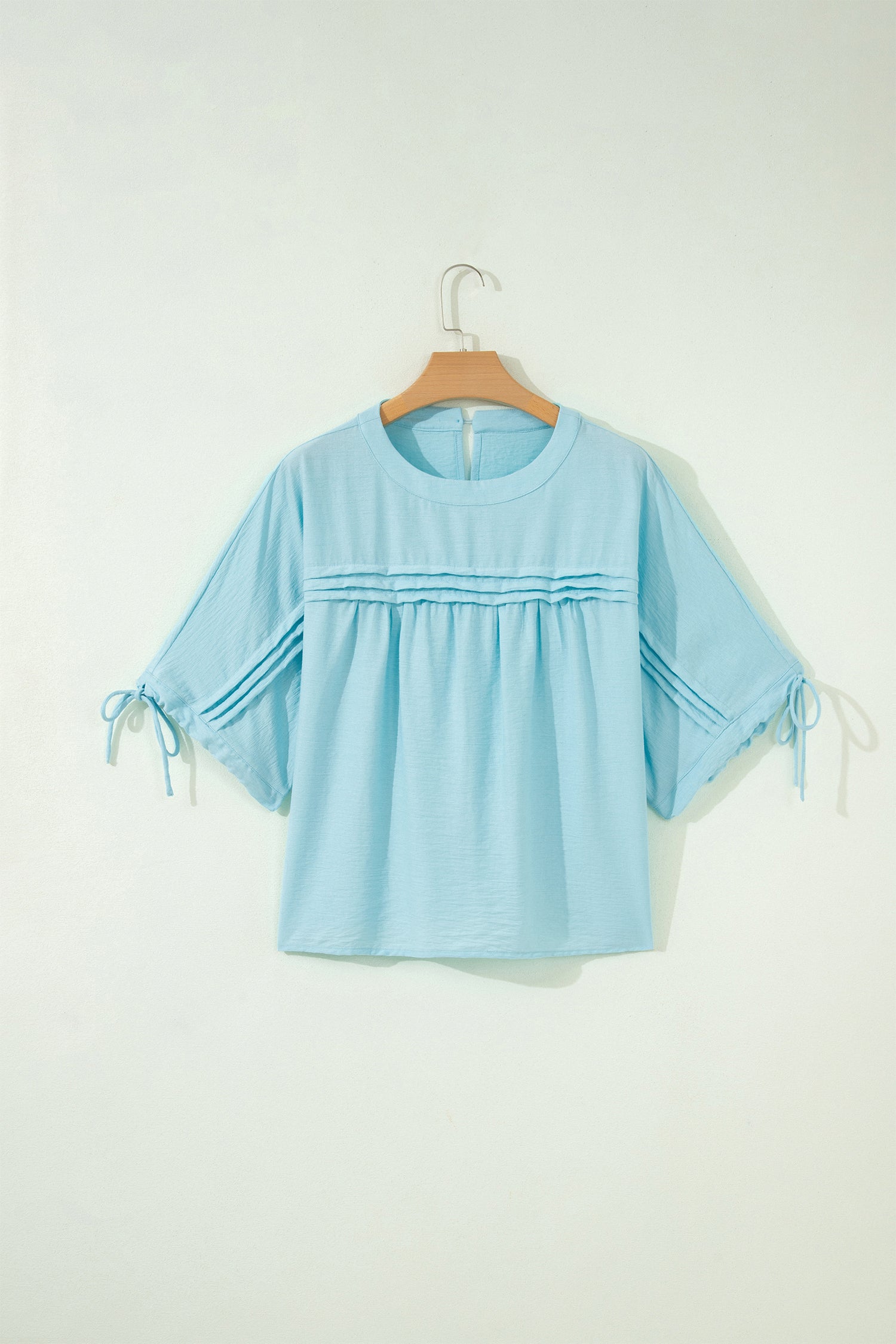 Tie Cuff Half Sleeve Pleated Babydoll Blouse