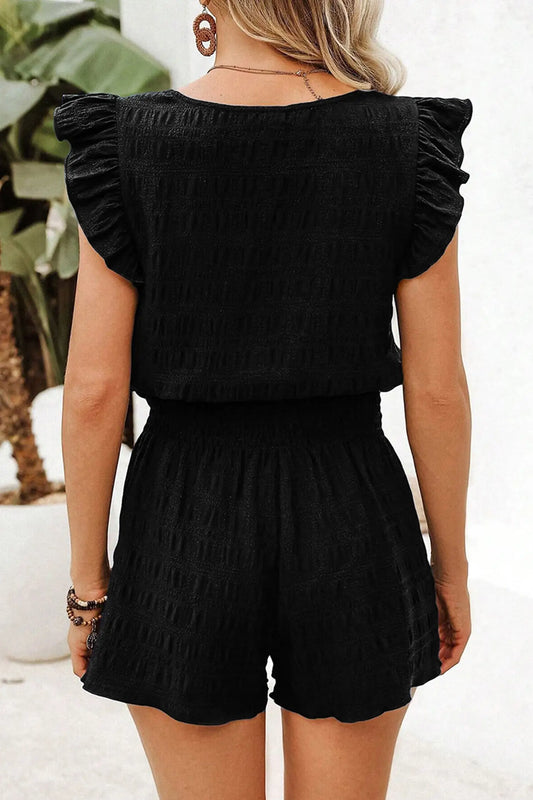 Textured square neck top & shirred high waist shorts set co-ord uk | fashionfitz