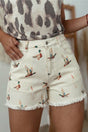 Printed high waist denim shorts front view — Fashionfitz UK