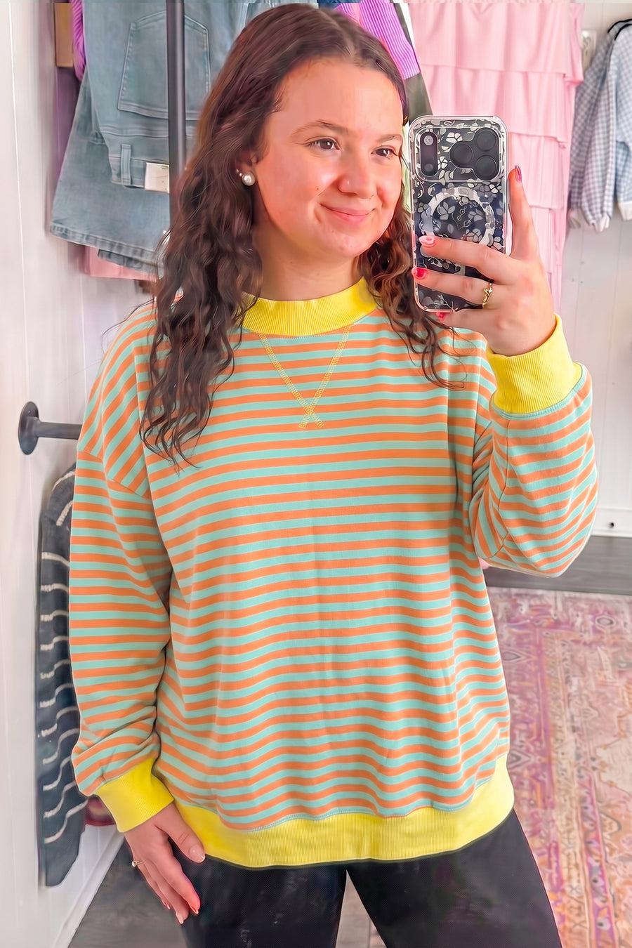 Stripe High Neck Colorblock Tunic Plus Size Sweatshirt Women UK