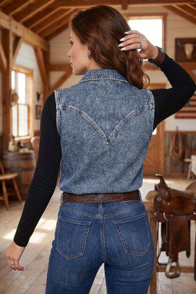Denim Button Front Pocket Sleeveless Cowboy Vest Women UK