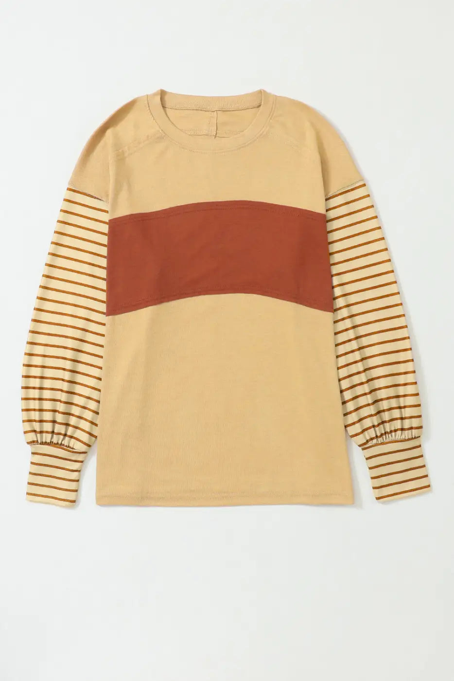 Green colorblock bishop sleeve top - striped casual chic