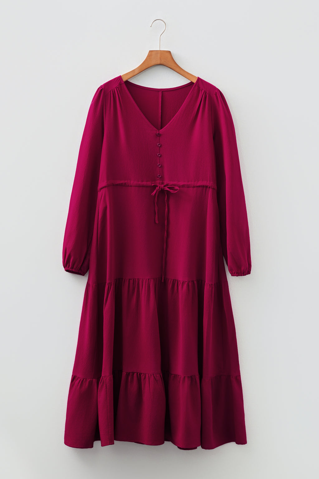 Burgundy Long Sleeve Tiered Maxi Dress