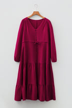 Burgundy Long Sleeve Tiered Maxi Dress
