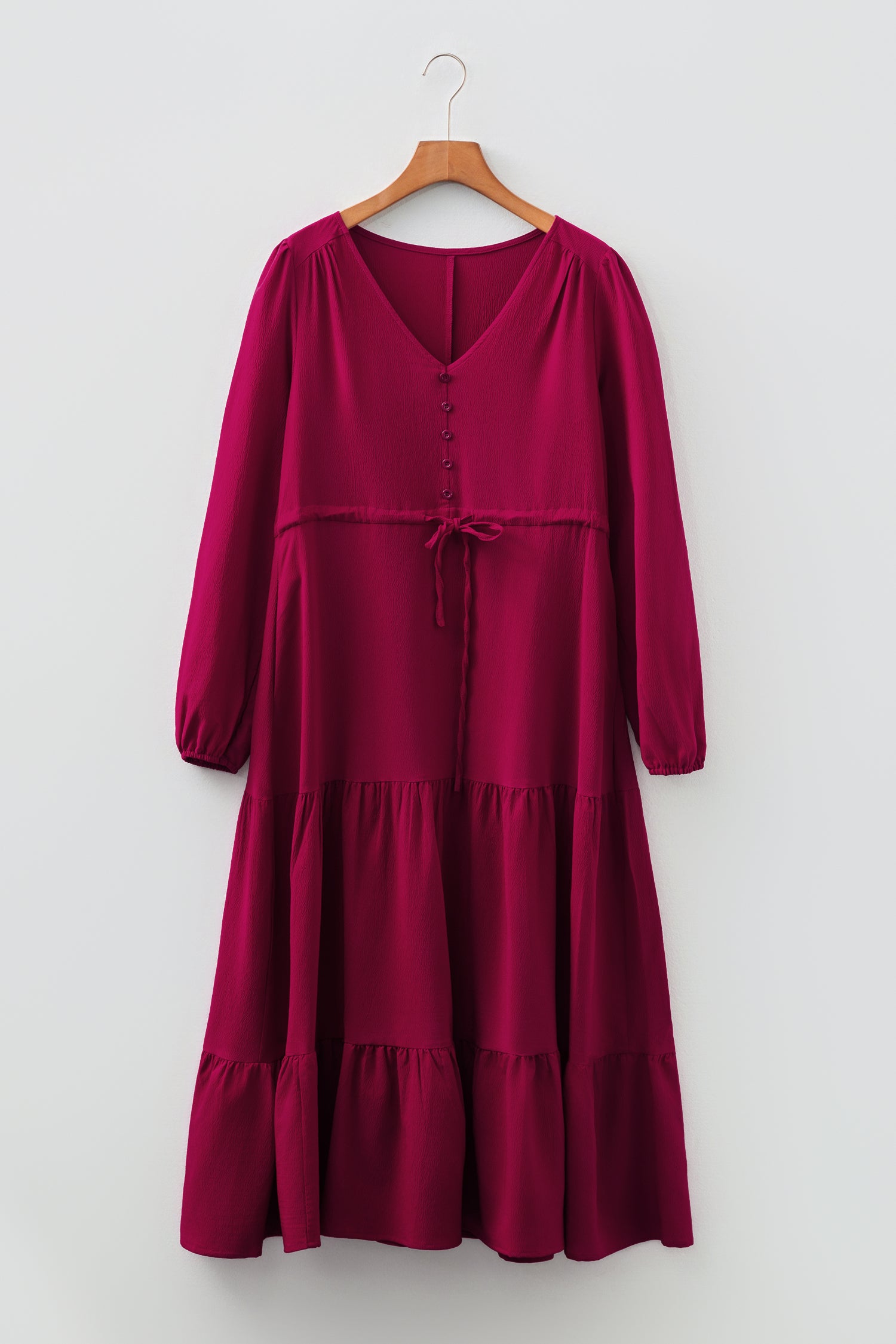 Burgundy Long Sleeve Tiered Maxi Dress