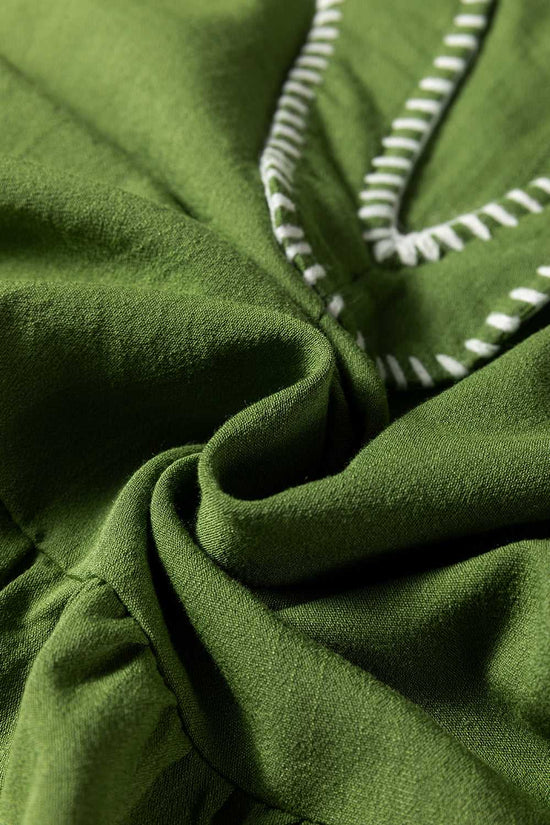 Stitch Detail Tiered V Neck Dress